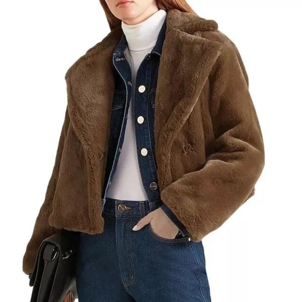 NWT Vince Faux Fur Front Zip Closure Notched Lapels Moto Jacket, Large & XL
